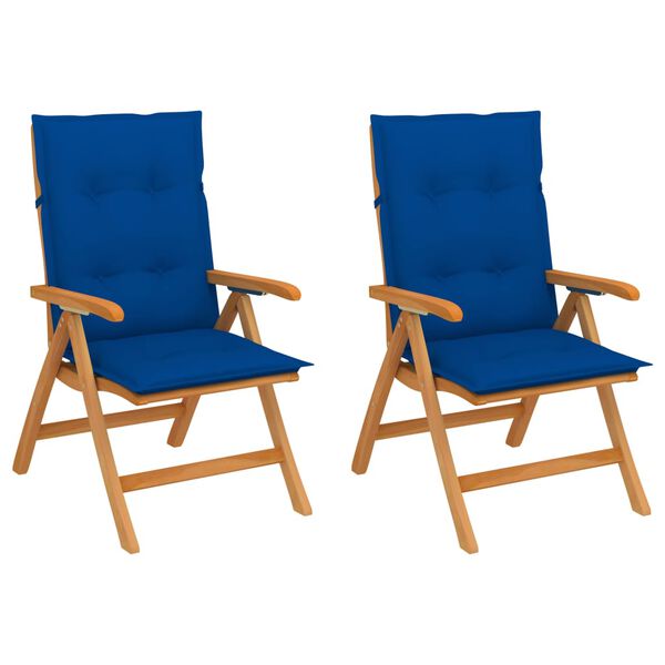 vidaXL Sedie da Giardino 2 pz con Cuscini Blu Reale Massello di Teak
