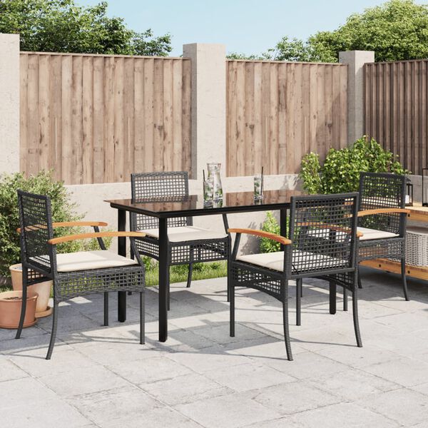 vidaXL Set da Pranzo da Giardino 5 pz Nero con Cuscini in Polyrattan