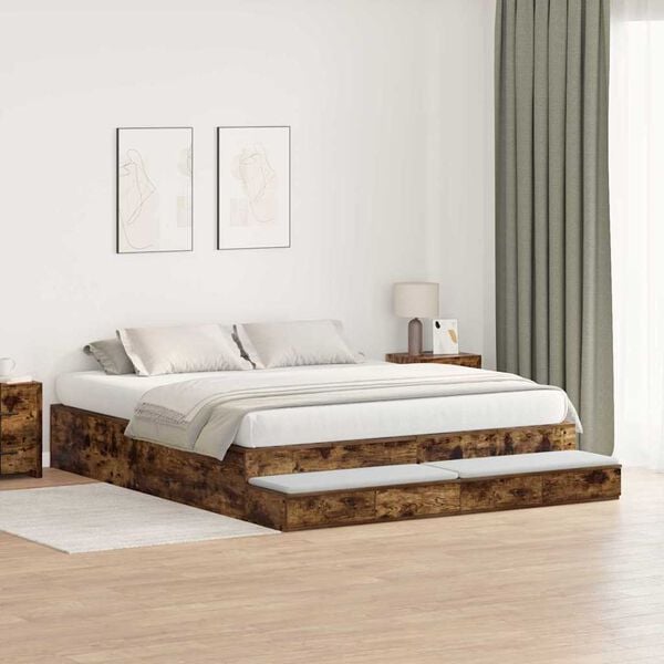 vidaXL Struttura letto con contenitore con cassetto Rovere fumé 200 cm