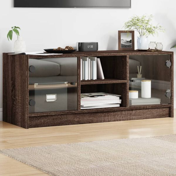 vidaXL Mobile Porta TV con Ante in Vetro Rovere Marrone 102x37x42 cm