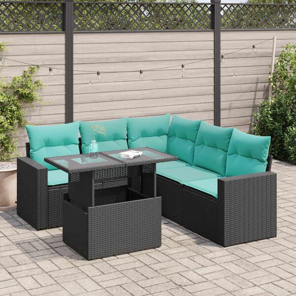 vidaXL Set Divano da Giardino 6 pz con Cuscini Nero Polyrattan Acacia