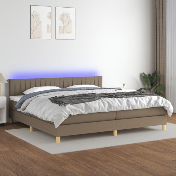 vidaXL Letto a Molle Materasso e LED tortora 200x200cm in Tessuto
