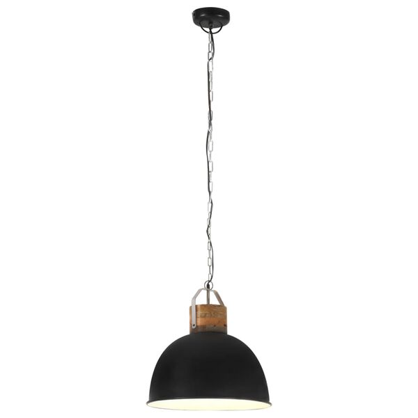 vidaXL Lampada Soffitto Industriale Nera Rotonda 51 cm E27 Legno Mango