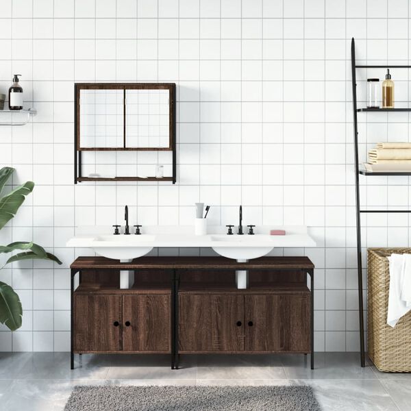 vidaXL Set Mobili da Bagno 3 pz Rovere Marrone in Legno Multistrato