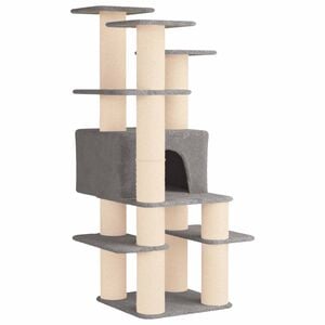 vidaXL Albero per gatti con pali per graffiare in sisal Grigio Chiaro