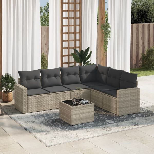 vidaXL Set Divani da Giardino 7pz con Cuscini Grigio Chiaro Polyrattan