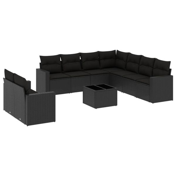 vidaXL Set Divani da Giardino 10pz con Cuscini in Polyrattan Nero