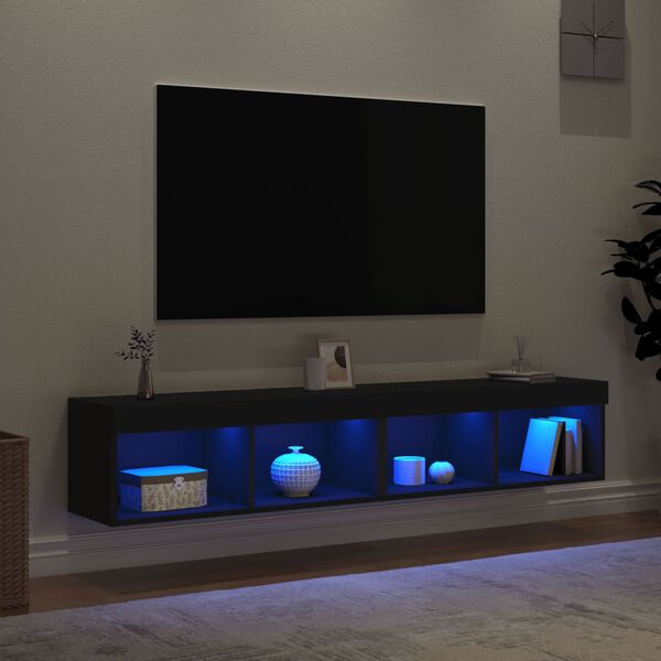 vidaXL Mobili Porta TV con Luci LED 2 pz Neri 80x30x30 cm