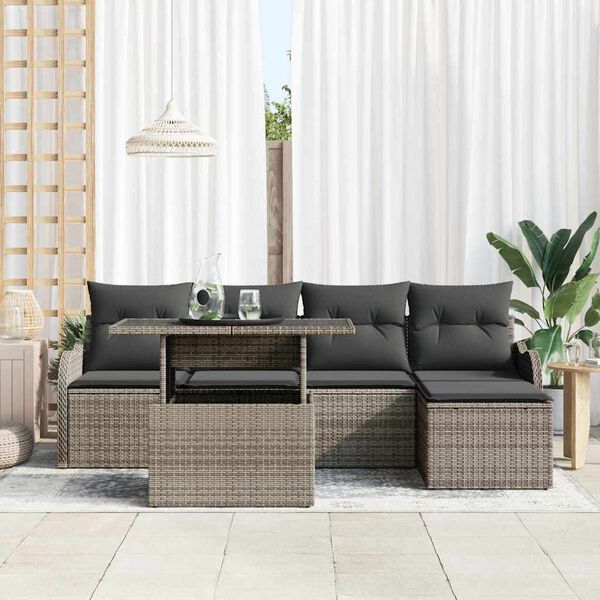 vidaXL Set Divano da Giardino con cuscino 6 pcs Grigio Poly Rattan