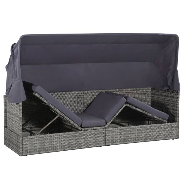 vidaXL Lettino da Giardino con Tettuccio Grigio 205x62 cm Polyrattan