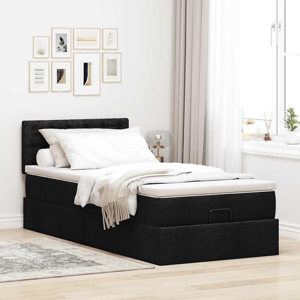 vidaXL Struttura Letto Pouf con Materasso Nero 90x190 cm in Tessuto