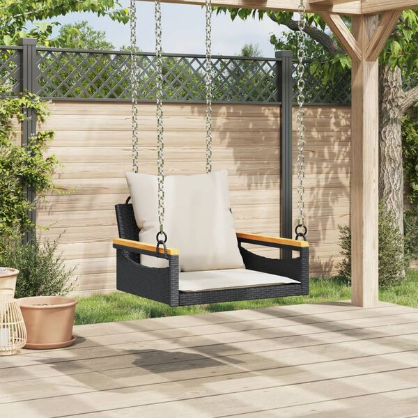 vidaXL Panchina a Dondolo con Cuscini Nera 63x62x40 cm in Polyrattan