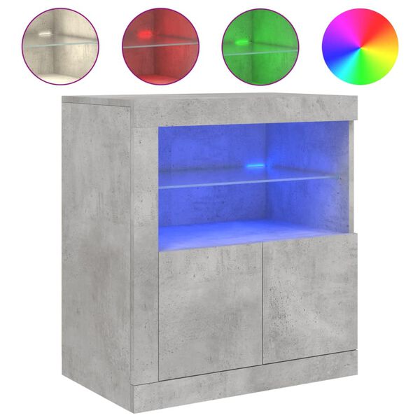 vidaXL Credenza con Luci LED Grigio Cemento 60,5x37x67 cm