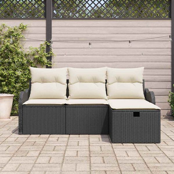vidaXL Set Divano da Giardino 4 pcs Nero e Crema polyrattan