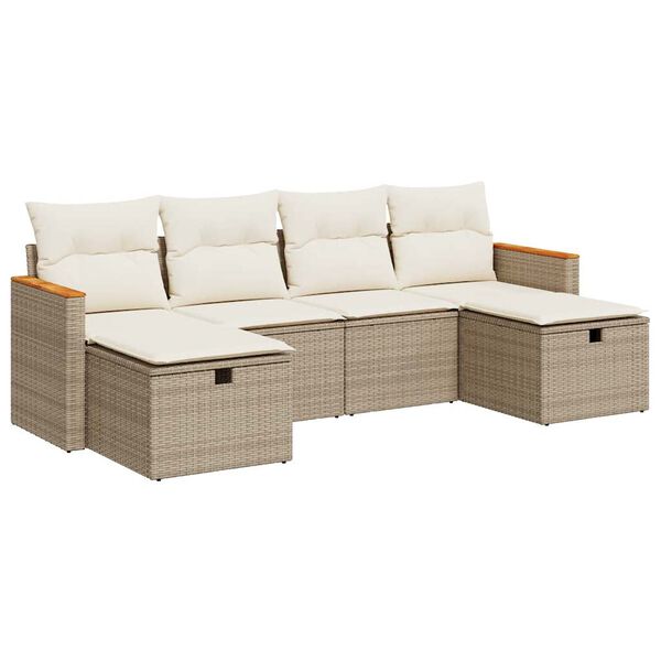 vidaXL Set Divano da Giardino 6 pz con Cuscini Beige in Polyrattan