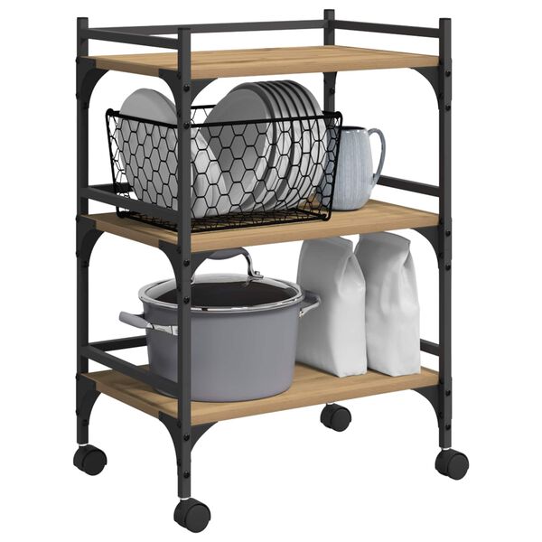 vidaXL Carrello da Cucina Rovere artigianale 50 x 35 x 75.5 cm