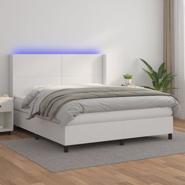 vidaXL Giroletto Molle con Materasso e LED Bianco 160x200cm Similpelle