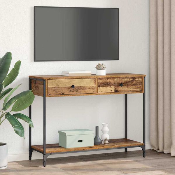 vidaXL Tavolo consolle con cassetto Legno vecchio 100 x 34,5 x 75 cm