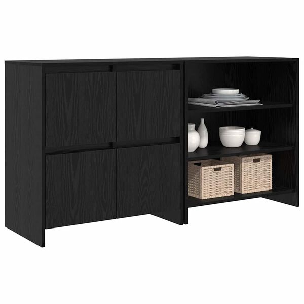 vidaXL Credenza 2 pcs Rovere Nero 70 x 41 x 75 cm Legno multistrato