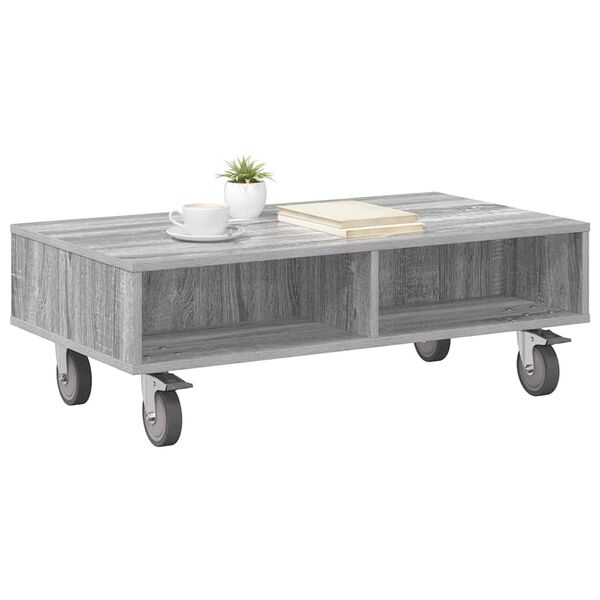 vidaXL Tavolino con Ruote Grigio Sonoma 90 x 50 x 30 cm