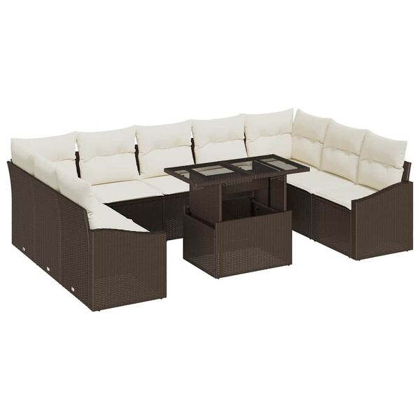 vidaXL Set di divani con cuscino 10 pcs Marrone e Crema polyrattan