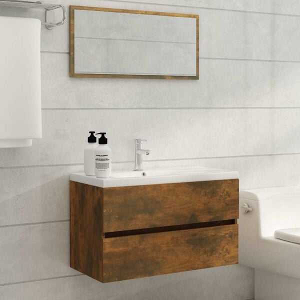 vidaXL Set Mobili da Bagno 2 pz Rovere Fumo in Legno Multistrato