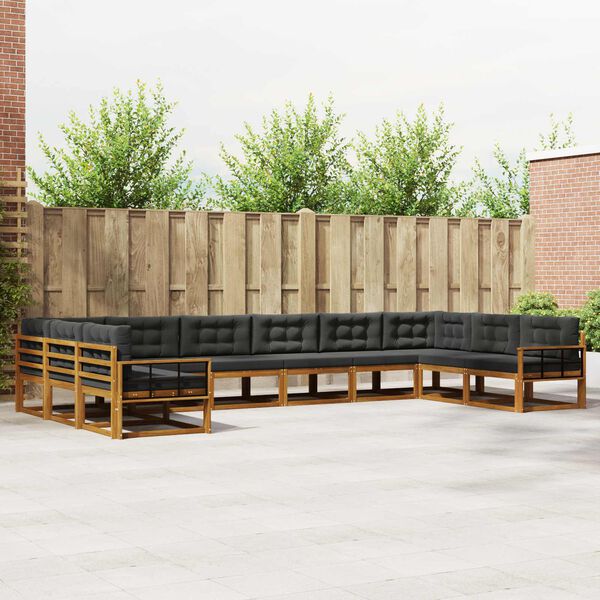 vidaXL Set di divani da esterno 10 pcs Naturale e Antracite