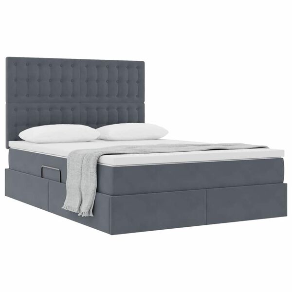 vidaXL Letto con contenitore e materasso Grigio scuro 140 x 200 cm