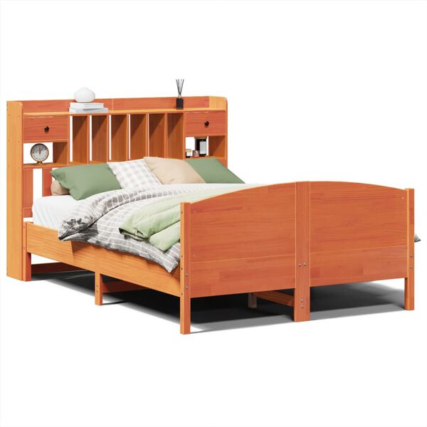 vidaXL Letto Libreria senza Materasso Marrone Cera 140x190 cm in Pino