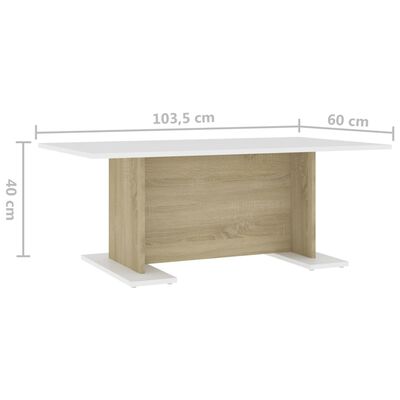 vidaXL Tavolino Bianco e Rovere Sonoma 103,5x60x40cm Legno Multistrato