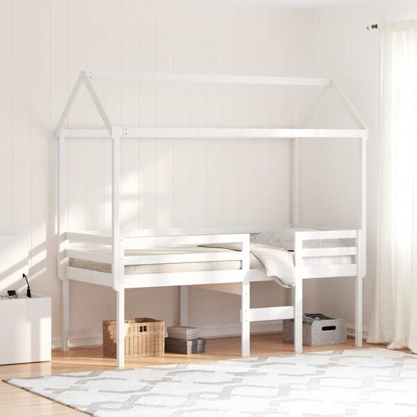 vidaXL Letto a Soppalco con Tetto Bianco 75x190 cm in Legno di Pino