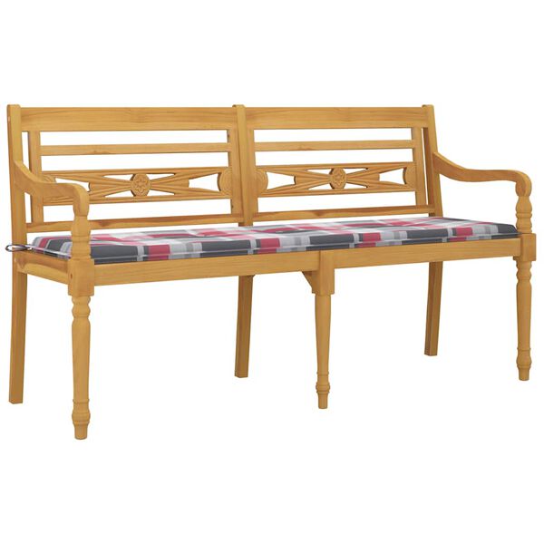 vidaXL Panchina Batavia con Cuscino Motivo rosso 150 cm Massello Teak