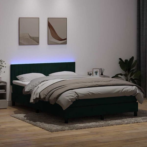 vidaXL Letto a Molle con Materasso e LED Verde Scuro 160x220 cm Velluto