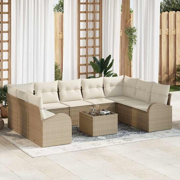 vidaXL Set di divani con cuscino 10 pcs Beige Rattan in Polipropilene