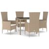 vidaXL Set da Pranzo da Giardino 5 pz con Cuscini Beige in Polyrattan