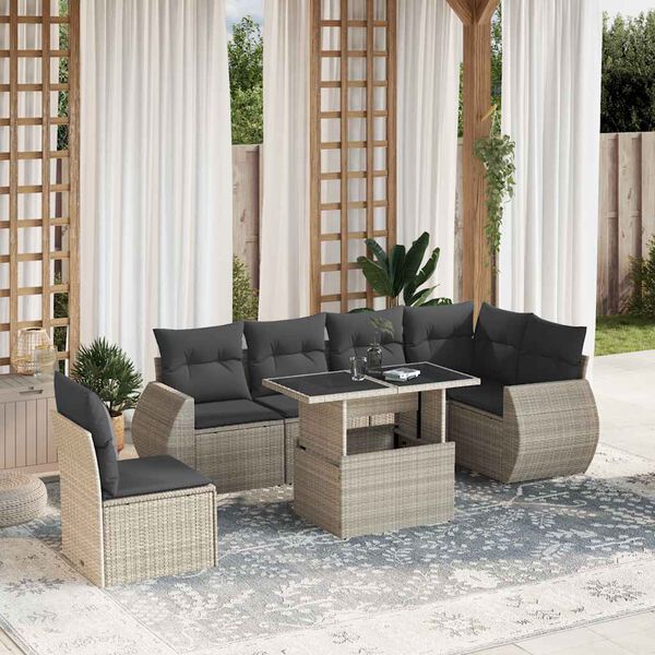 vidaXL Set Divani da Giardino 7pz con Cuscini Grigio Chiaro Polyrattan