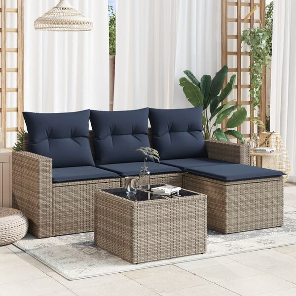 vidaXL Set Divani da Giardino 5 pz con Cuscini Grigio in Polyrattan