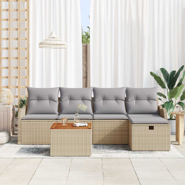 vidaXL Set Divano da Giardino con cuscino 6 pcs Beige polyrattan