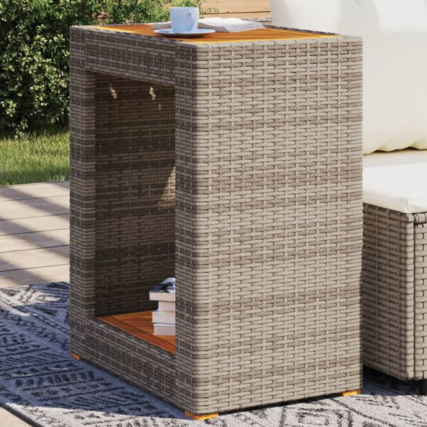 vidaXL Tavolino da Giardino Piano Legno Grigio 60x40x75 cm Polyrattan