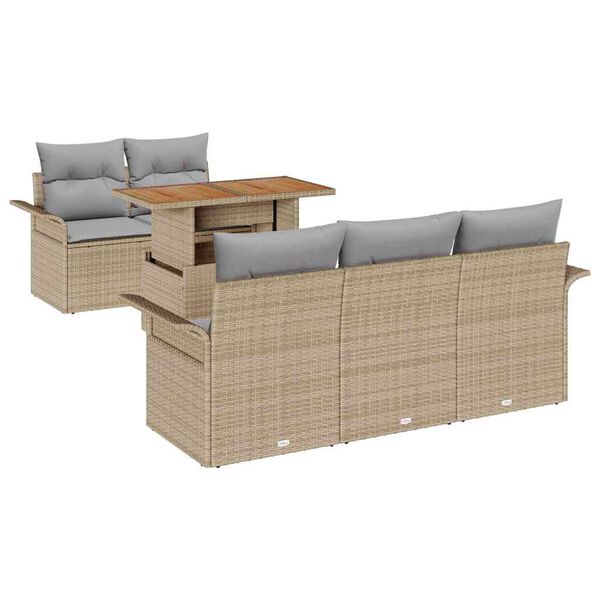 vidaXL Set Divano da Giardino 6 pcs Beige Poly Rattan
