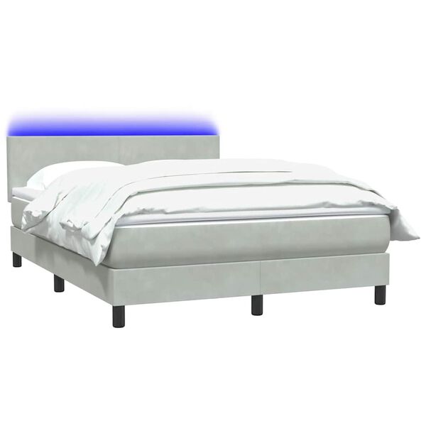 vidaXL Letto a Molle con Materasso e LED Grigio Chiaro 160x210cm Velluto