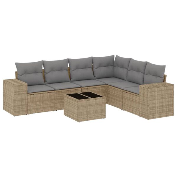 vidaXL Set Divani da Giardino 7 pz con Cuscini Beige in Polyrattan