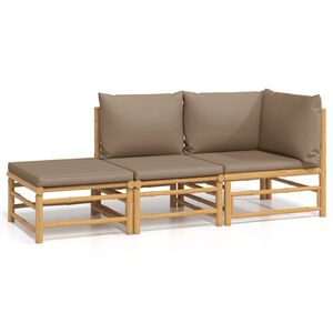 vidaXL Set Salotto da Giardino 3pz con Cuscini Tortora Bamb&ugrave;