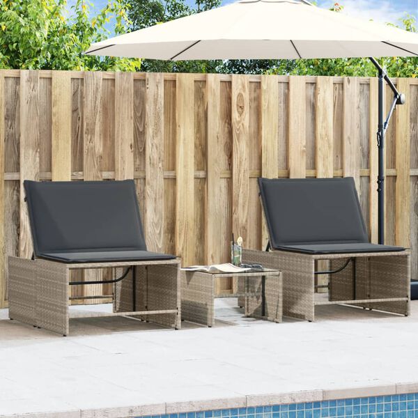 vidaXL Lettini prendisole 2 pz con tavolo grigio chiaro in polyrattan