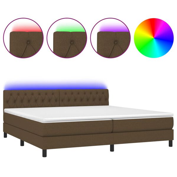 vidaXL Letto a Molle Materasso e LED Marronescuro 200x200cm in Tessuto