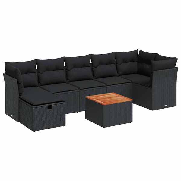 vidaXL Set Divani da Giardino con Cuscini 8 pz Nero in Polyrattan