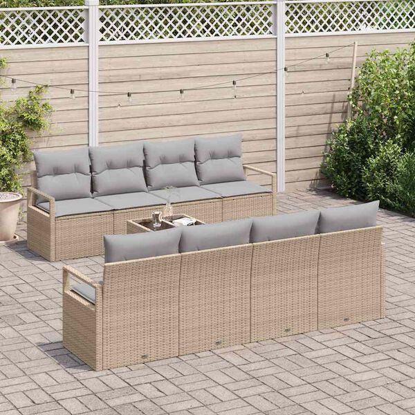 vidaXL Set di divani con cuscino 7 pcs Beige e grigio polyrattan