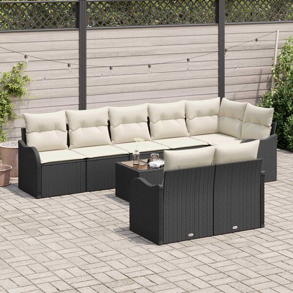 vidaXL Set Divano da Giardino 9 pcs Nero e bianco Poly Rattan