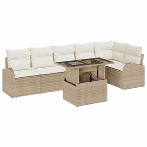 vidaXL Set Divano da Giardino con cuscino 7 pcs Beige Poly Rattan