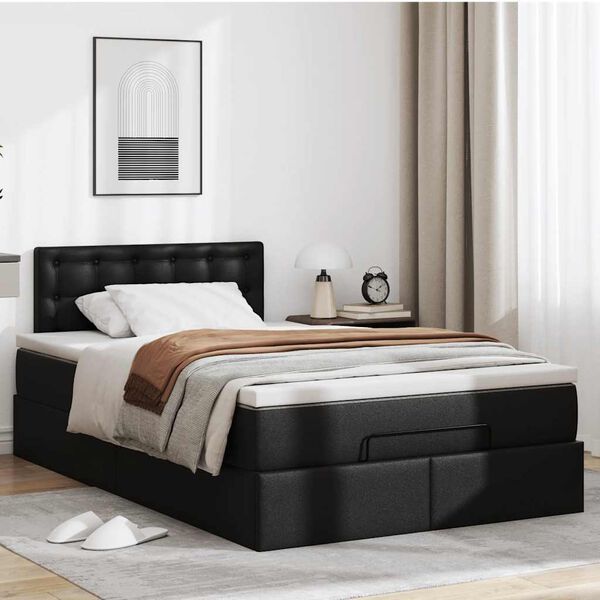 vidaXL Struttura Letto Pouf con Materasso Nero 120x200 cm Similpelle
